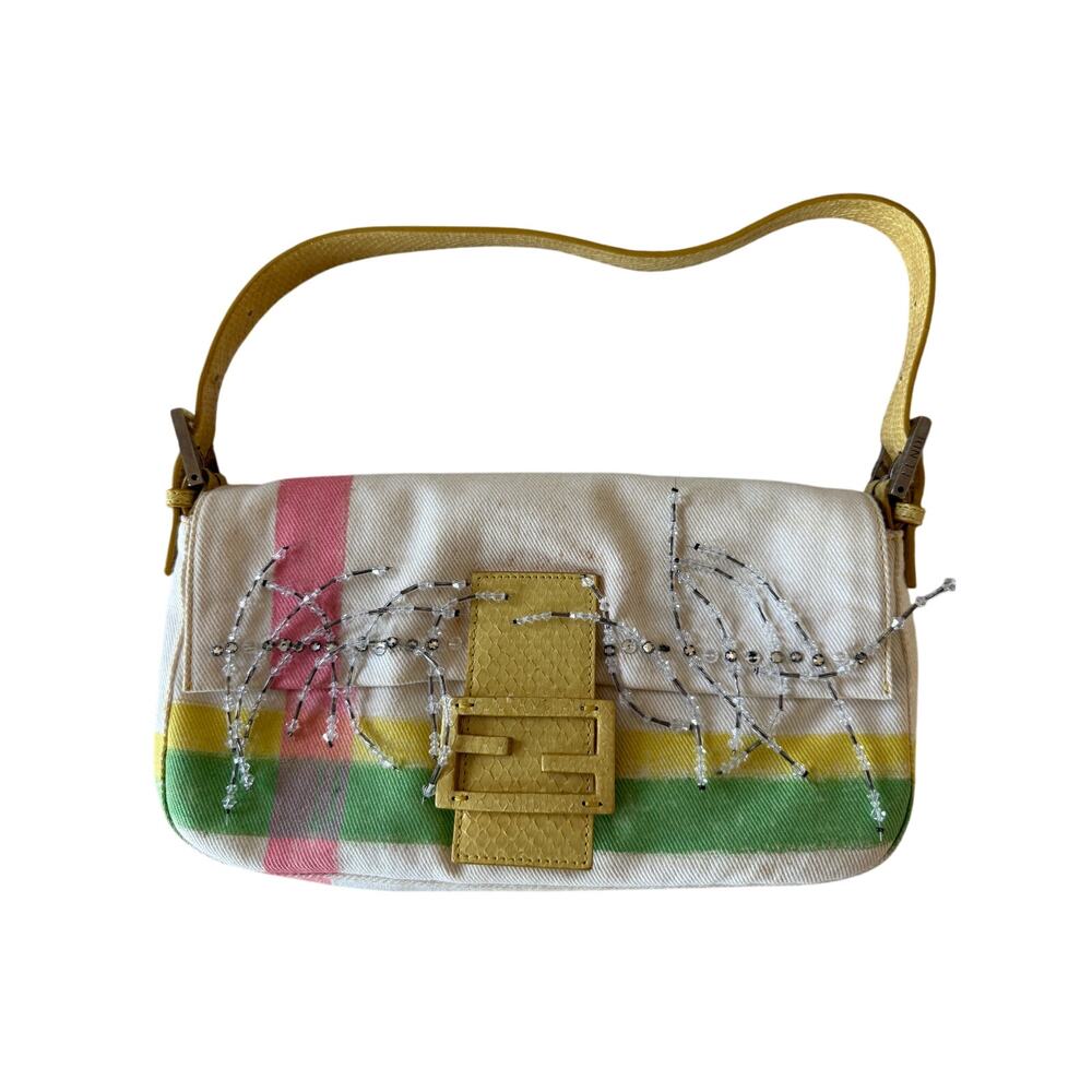 Vintage Fendi Beaded Baguette White and Yellow